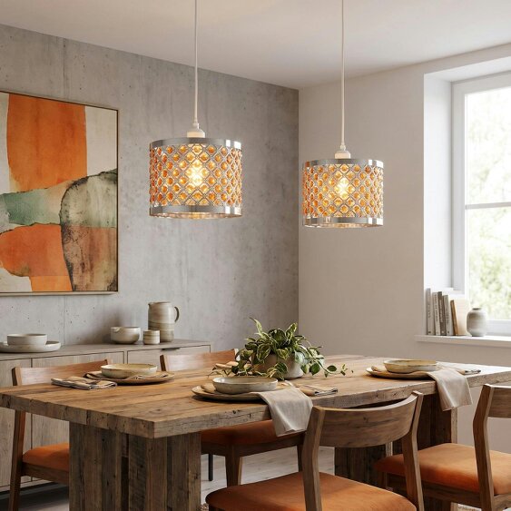 Happy Homewares Modern Sparkly Ceiling Pendant Light Shade with Orange Acrylic Beads