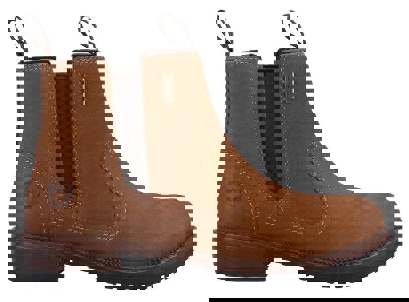 Cotswold Laverton Womens Waterproof Classic Pull On Leather Ankle Boots, brown leather ankle boots with pull-on design, elastic side panels, and rugged sole for durability and style.