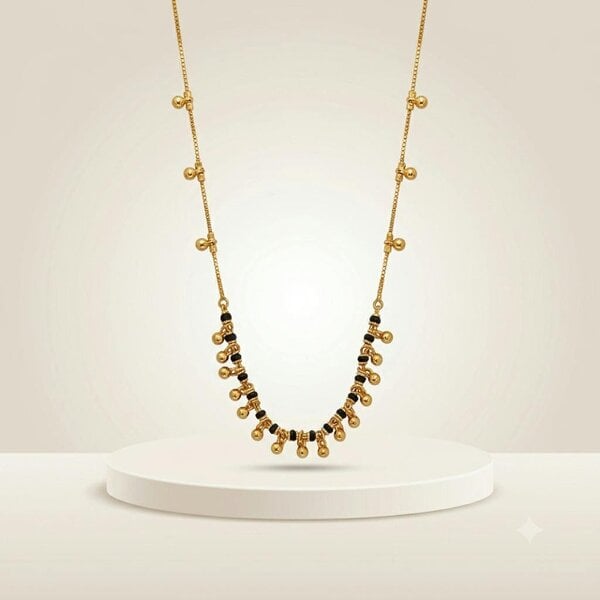 The Colourful Aura 18k Gold Plated Black Bead Necklace, 18in / 45.7cm