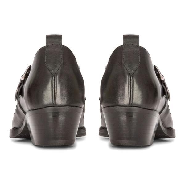 Infinity Leather Men's Leather Western Shoes Black Cuban Cowboy Winklepickers Classic Buckle Shoe