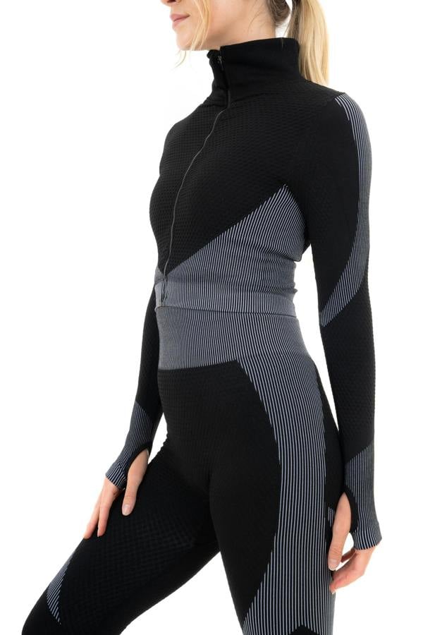 Smart Living Women's Zipper Jacket with Thumb Hole - Black/ Grey