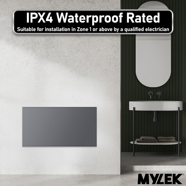 MYLEK Electric Radiator Panel Heater Grey WIFI Smart APP Eco 1500W Bathroom Safe Wall Mounted Timer Thermostat
