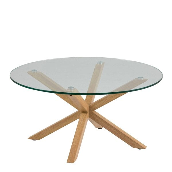 Wyld Haus Perth Smoked Glass Round Coffee Table Natural Oak Effect Legs