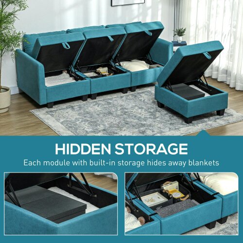 Wyld Haus Torono Light Blue Upholstered Modular L Shaped Sofa With Built In Storage