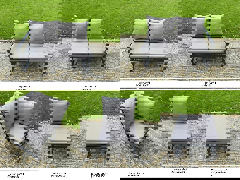 Fimous 7 Seater Aluminium Garden Furniture Set with Adjustable Rising Dining Table, Footstool - Dark Grey