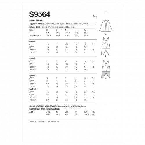 Simplicity Sewing Pattern 9564, Aprons for Women, A (XS-S-M-L-XL) - Easy