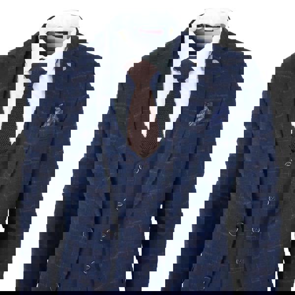 TruClothing TP-34 - Men's 3 Piece Navy Plaid Check Tailored Fit Suit