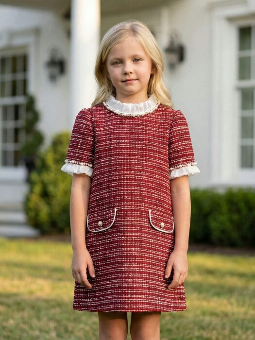 DRESS & Fleur Girls Short Sleeve Tweed Dress in Red