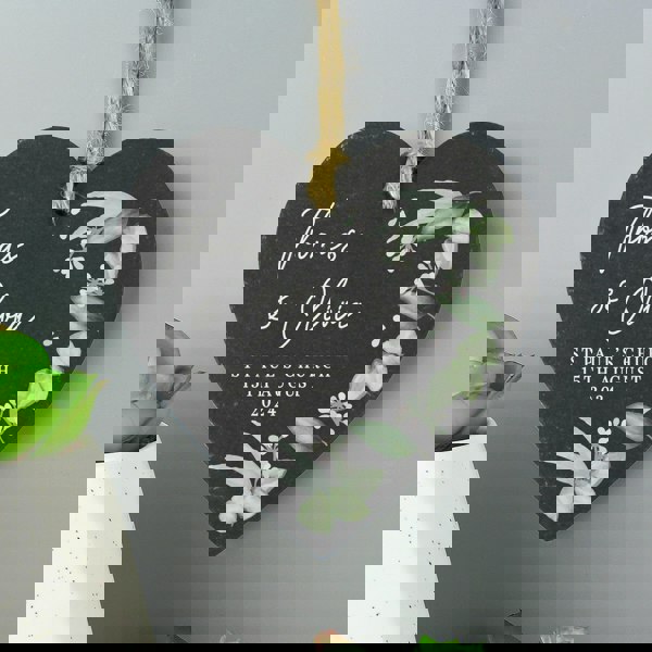 Personalised Memento Company Personalised Botanical Slate Heart Decoration