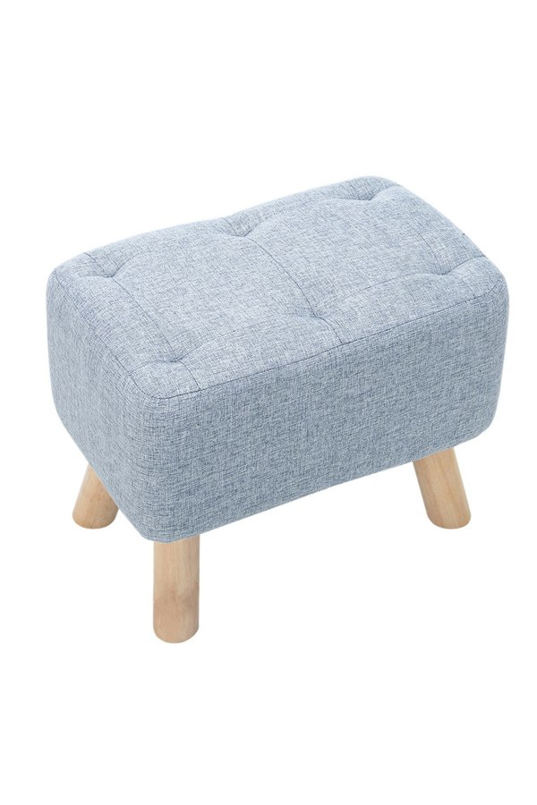 Living and Home Light Blue Linen Fabric Footstool Pouffe Ottoman with Pocket