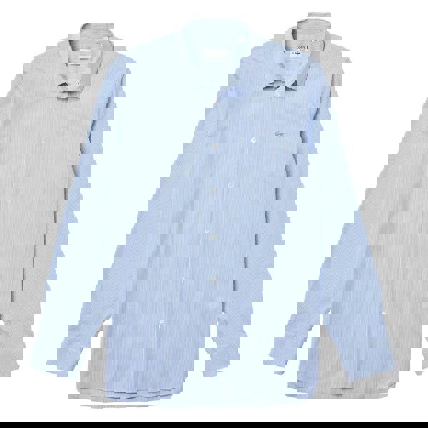 Lacoste Mens Striped Poplin Stretch Slim Shirt - Light Blue