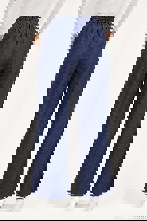 Mudflower Linen Blend Blanket Stitch Wide Leg Trousers