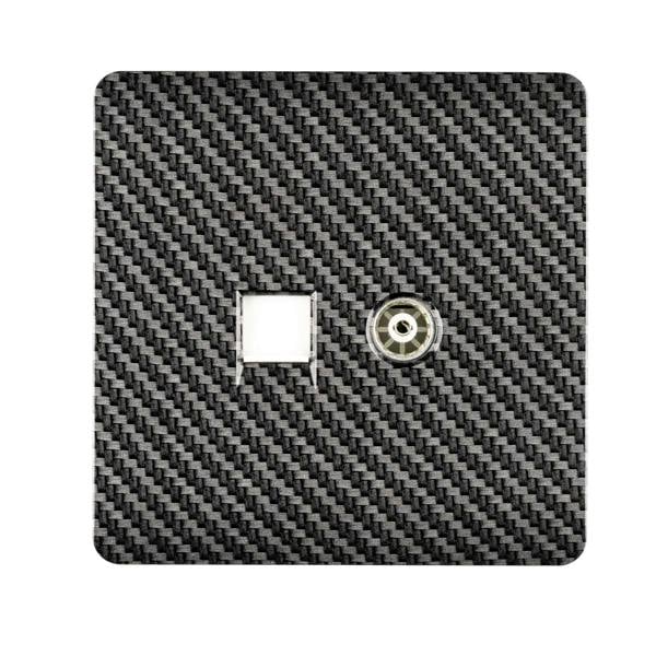 Trendi Switch 2 Gang Female TV Co-Axial & RJ45 Cat 5e PC Ethernet Sockets in Carbon Fibre