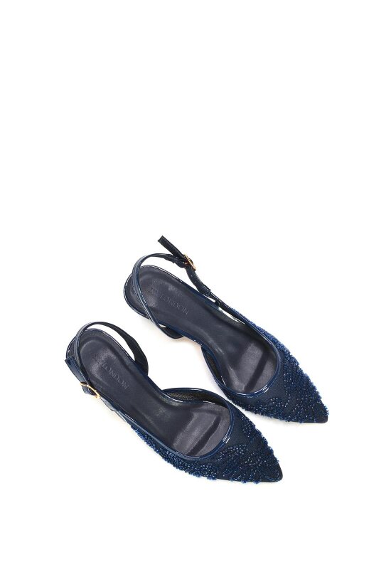 XY LONDON Embroidered Slingback Court Shoes With Kitten Heel