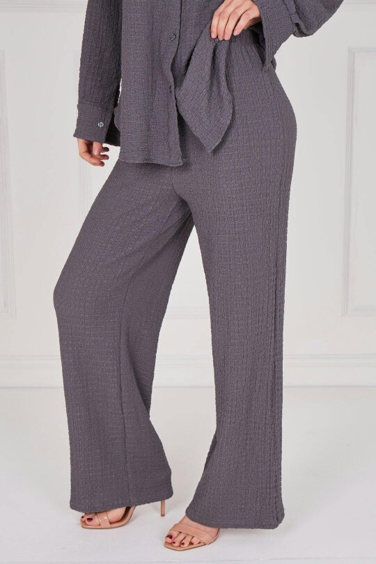 Elaina Fashion Textured Shirt & Wide-Leg Trouser Co-Ord Set