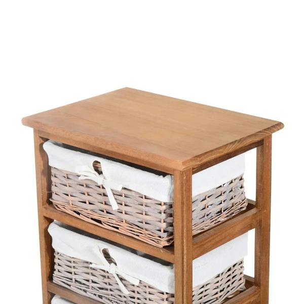 Wicker basket drawer storage cabinet with wooden frame, two woven drawers and white liners