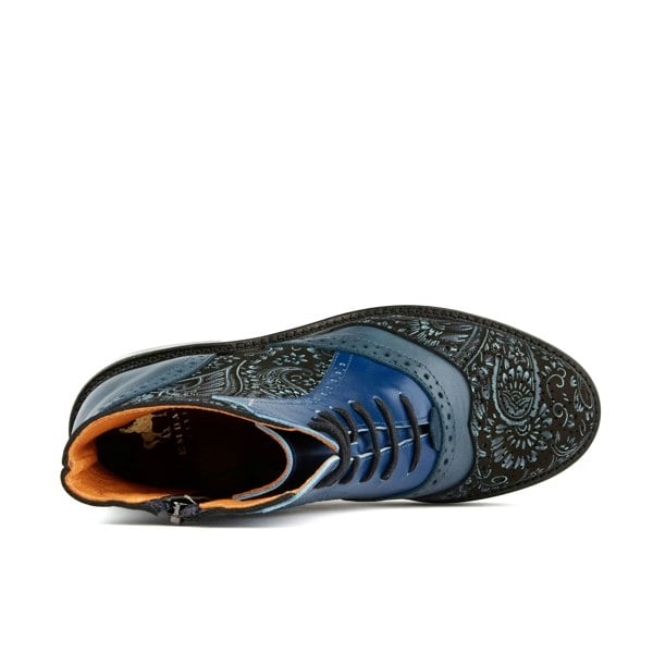 Embassy London Brick Lane Boots - Blue - Women's leather oxford higher ankle boot with brogue detail