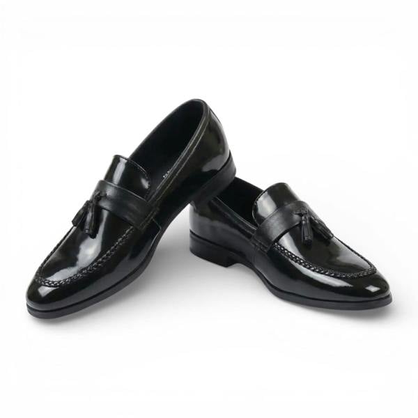 Dolcetto Mens Olive Tassel High-Gloss Patent Faux Leather Formal Loafers Shoes