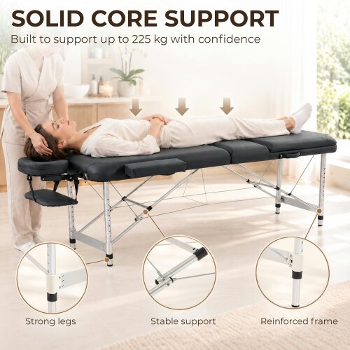 HOMCOM Portable Massage Table Beauty Therapy Sofa Bed Spa Aluminium Black