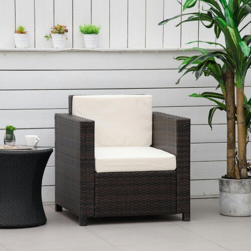 Wyld Haus Rado Brown Rattan Single Outdoor Armchair With Armrests