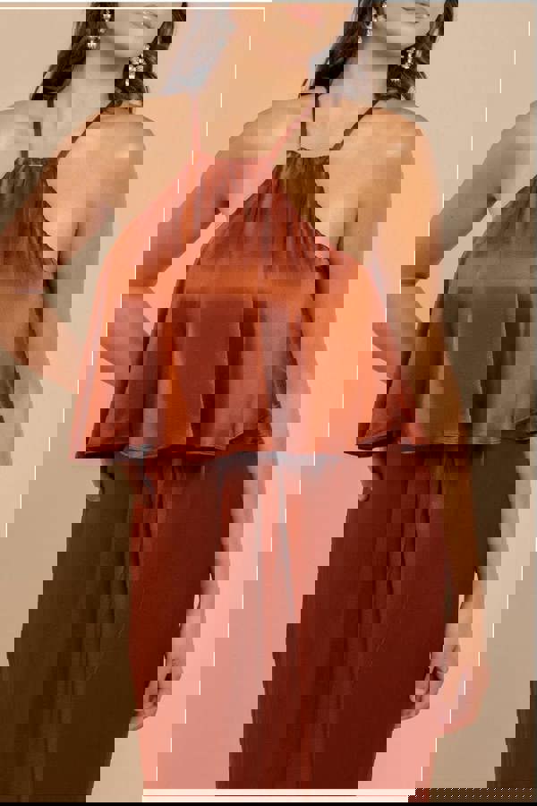 Satin Viscose Front Wrap Midaxi Dress - Brown DR4002