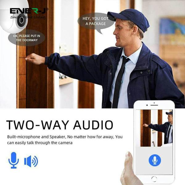 ENER-J Smart WiFi Outdoor Dome IP Camera, 2K 3MP Pan-Tilt, Night Vision, Motion Detection, Two-Way Audio, Alexa & Google Home Compatible