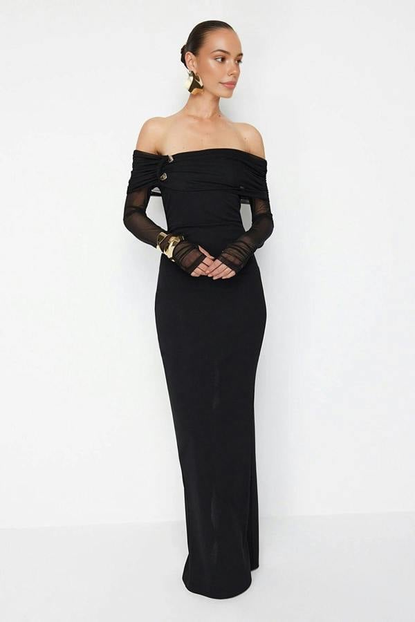 WOVCOR Knitted Long Evening Dress with Accessory and Glove Details