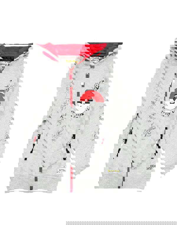 Pokemon Boys Grey Pokeball Pikachu Characters Print Hoodie