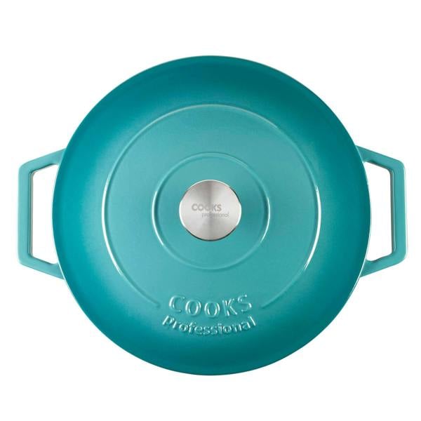Cooks Professional 28cm Shallow Cast Iron Casserole | Teal