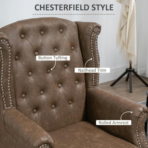 Wyld Haus Selato Fabric Brown Wingback Accent Chair With Chesterfield Style Tufting And Nailhead Trim