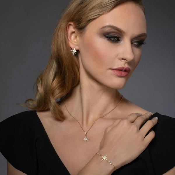 North Star Gold Earrings with Cubic Zirconia - namana.london