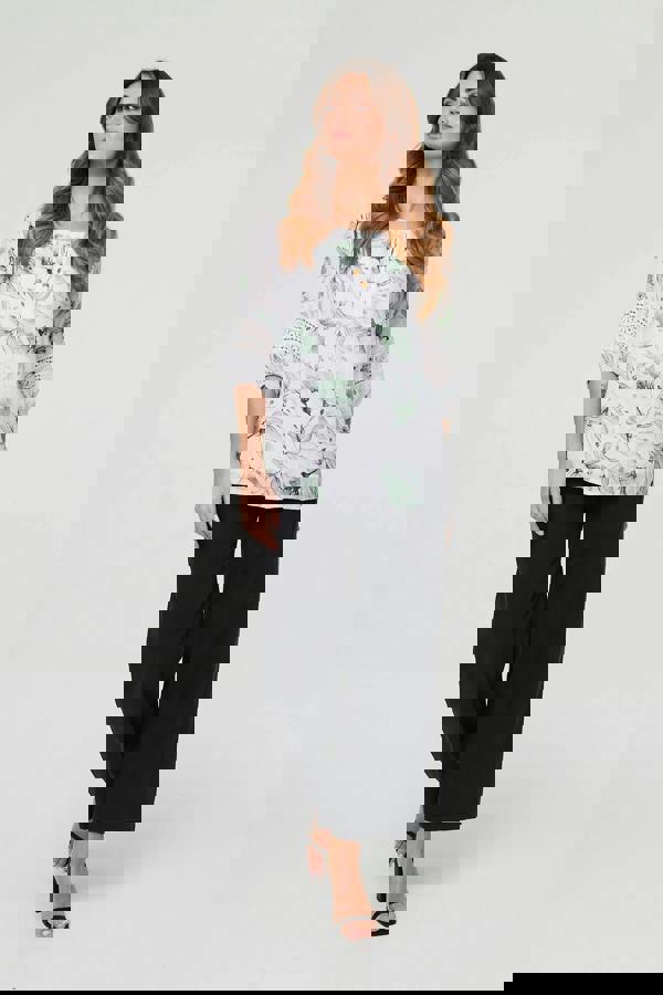 Green | Floral Lace Tie Front Relaxed Blouse