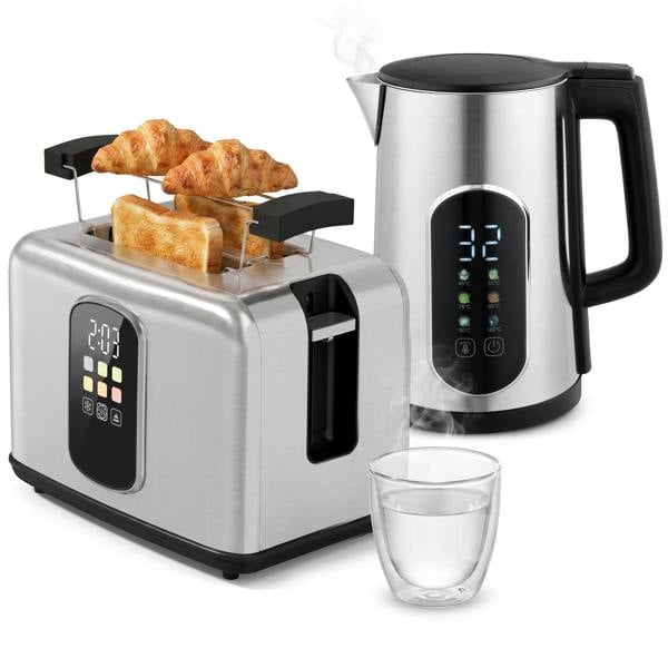 HOMCOM 1.5L 3000W Kettle and Toaster Set with Strix Thermostat, Silver