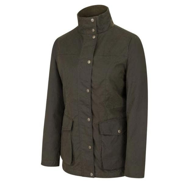 Dark green Hoggs of Fife Caledonia Ladies Wax Jacket with bellowed pockets