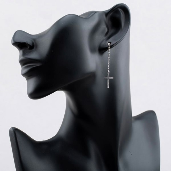 T. H. Baker Sterling Silver Rhodium Plated Cubic Zirconia Cross Drop Earrings 8.54.5085