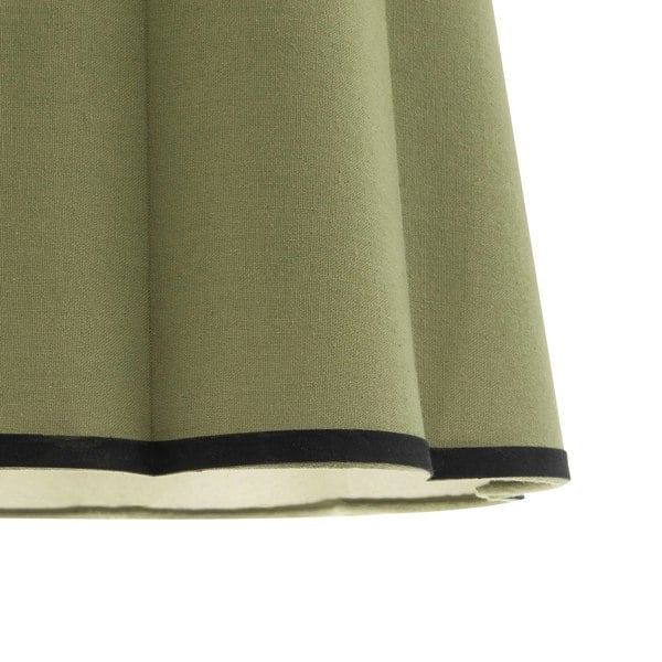 Olive Green Linen Scallop Drum Lamp Shade with Black Cotton Trims Image 3