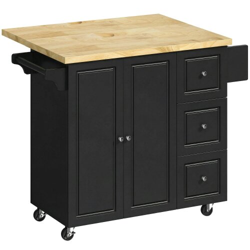 Wyld Haus Rolelo Wooden Black Rolling Kitchen Island With Drop Leaf Drawer Towel And Spice Racks