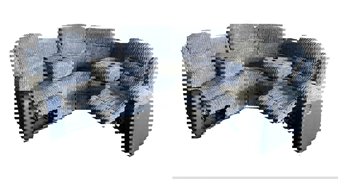 Roma Jumbo Cord with Leather 4-5 Seater Corner Recliner Sofa in Grey with Black