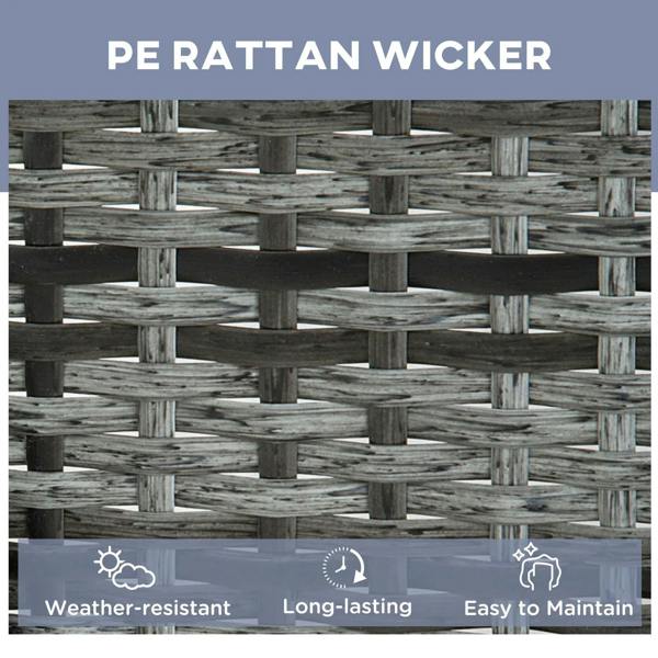 Grey PE rattan wicker weave surface detail