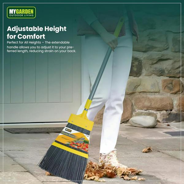 My Garden Outdoor Living Garden Broom 137cm Extendable Outdoor Brush Telescopic Broom Heavy Duty Stiff Brush for Outdoor Sweeping