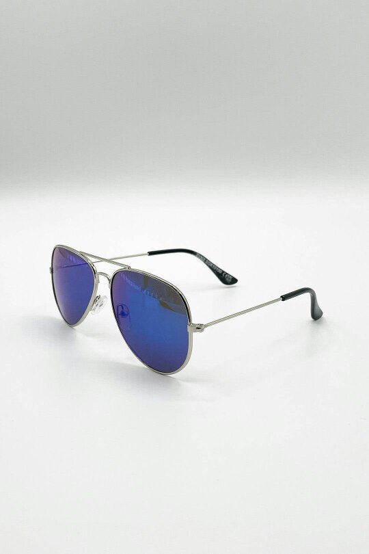 SVNX Kids Aviator Sunglasses Silver Frame With Blue Mirrored Lenses