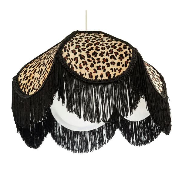 Leopard Print Velvet Victorian Lamp Shade with Black Trims and Tassels Image 4