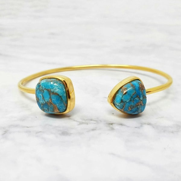 Blue Turquoise Gemstone Adjustable Bangle Bracelet