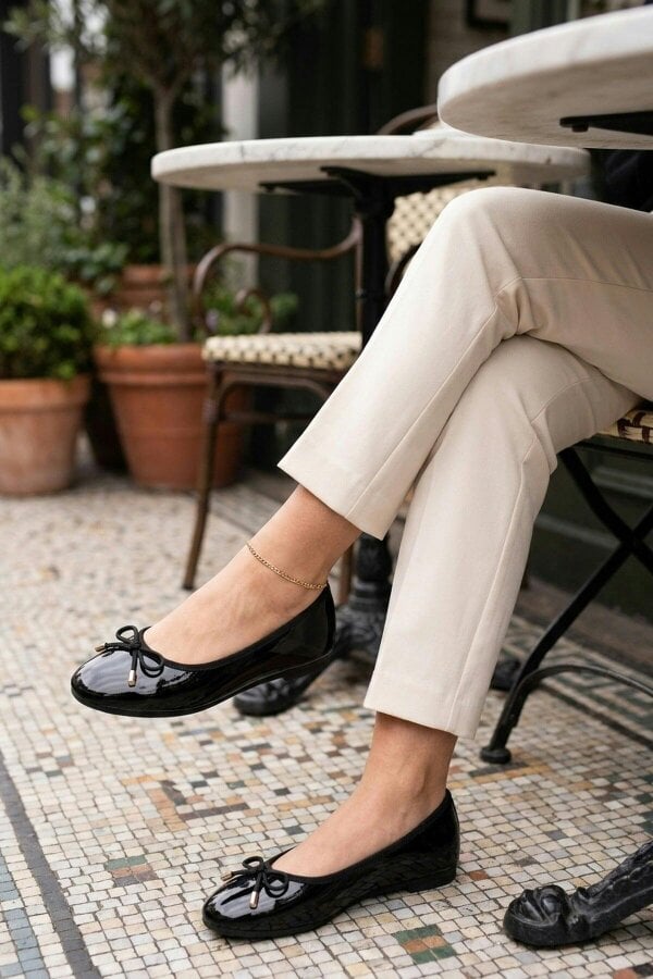 ikrush Constance Patent Bow Detail Ballet Pumps