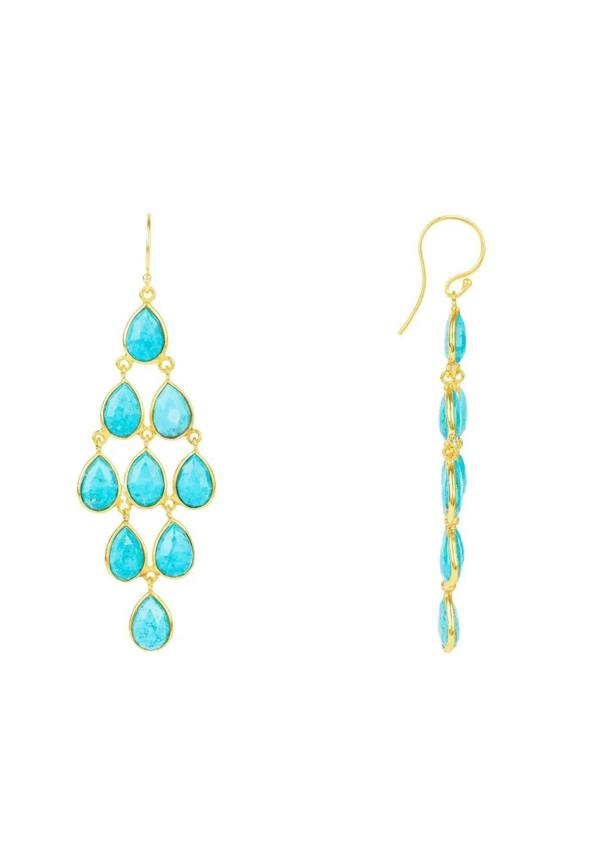 Erviola Gemstone Cascade Earrings Gold Turquoise - LATELITA Earrings
