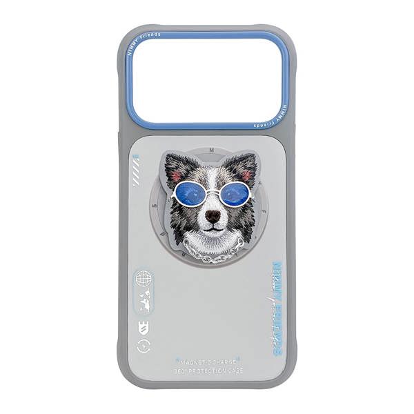 Nimmy Friends Nimmy Glasses Cool Dog Face Case with MagSafe Detachable Grip Stand for iPhone 17 Pro Max 6.9" Grey Blue - N-YJKM-CXZJ-IP17-PRO-MAX-028