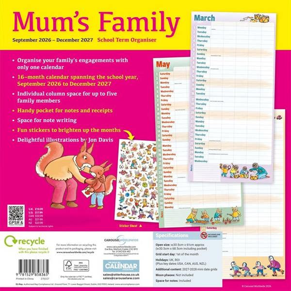 Mum's Family School Term Organiser 2026 - 2027, Family Planners, Month To View, Family, Gift