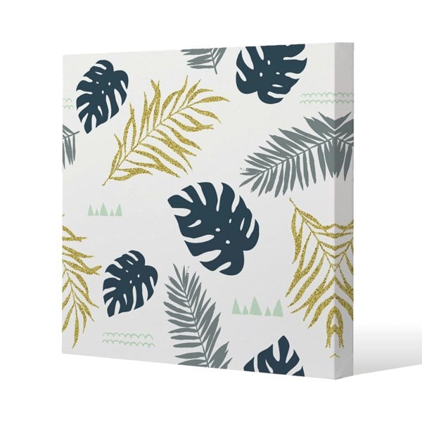 Benjamin Tate Design Gold Glitter & Navy Leaves (Canvas Print)