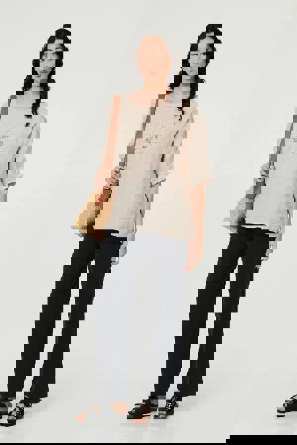 Linen | Sequin Textured Detail Relaxed Top