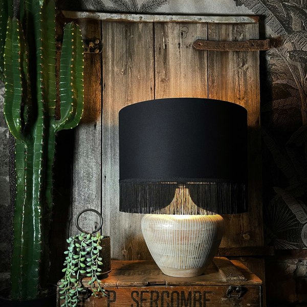 Love Frankie Jet Black Lampshade with Copper Foil Lining & Black Fringing